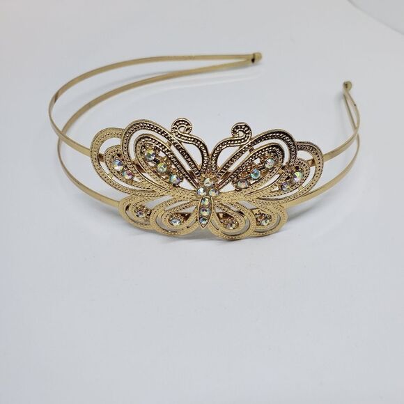 Gold Colored Rhinestone Butterfly Headband - Picture 1 of 3